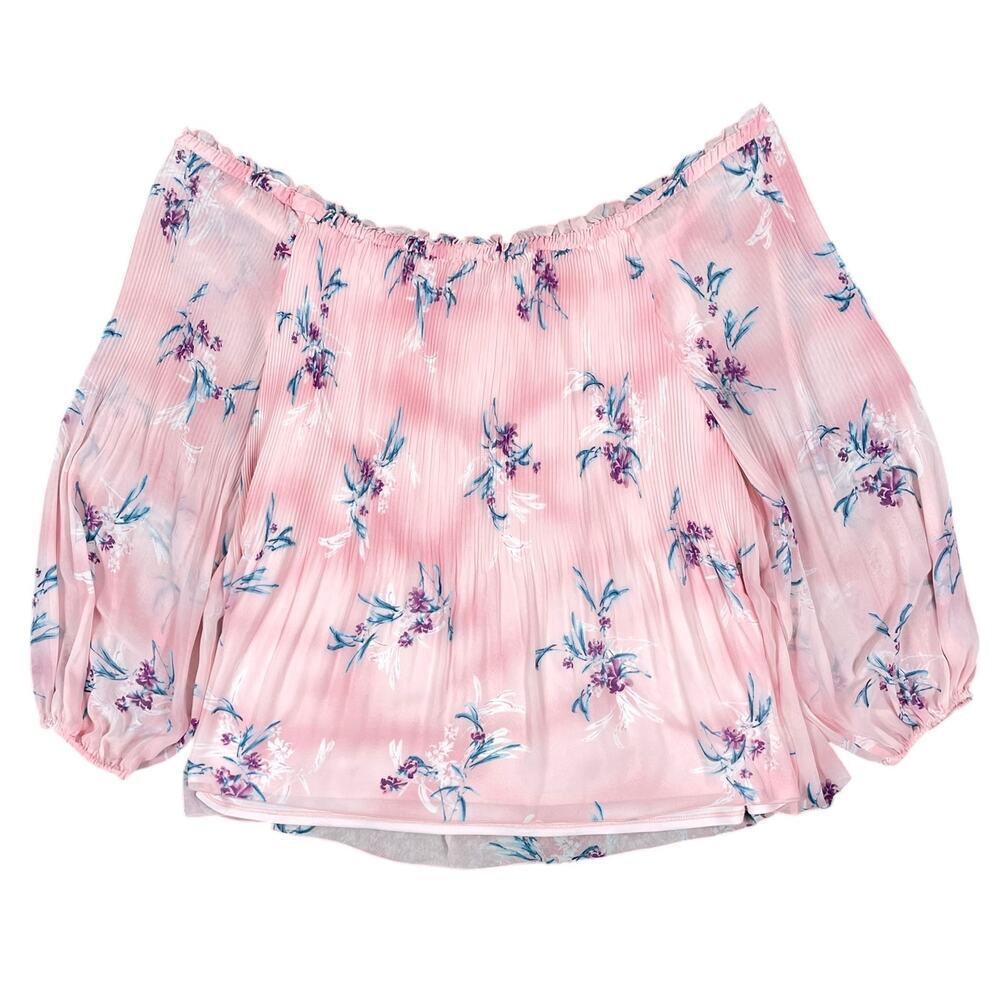 Lane Bryant Pink Floral Blouse Chiffon Overlay Off Shoulder Babydoll Size 22/24 - Picture 10 of 13